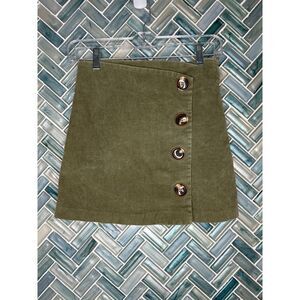 WOMENS ALTAR'D STATE OLIVE GREEN BUTTON FRONT ZIP BACK CORDUROY MINI SKIRT SMALL